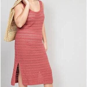 Old Navy Women’s Crochet Tank Dress Size L Coral Swimsuit Cover-Up Boho Resort
